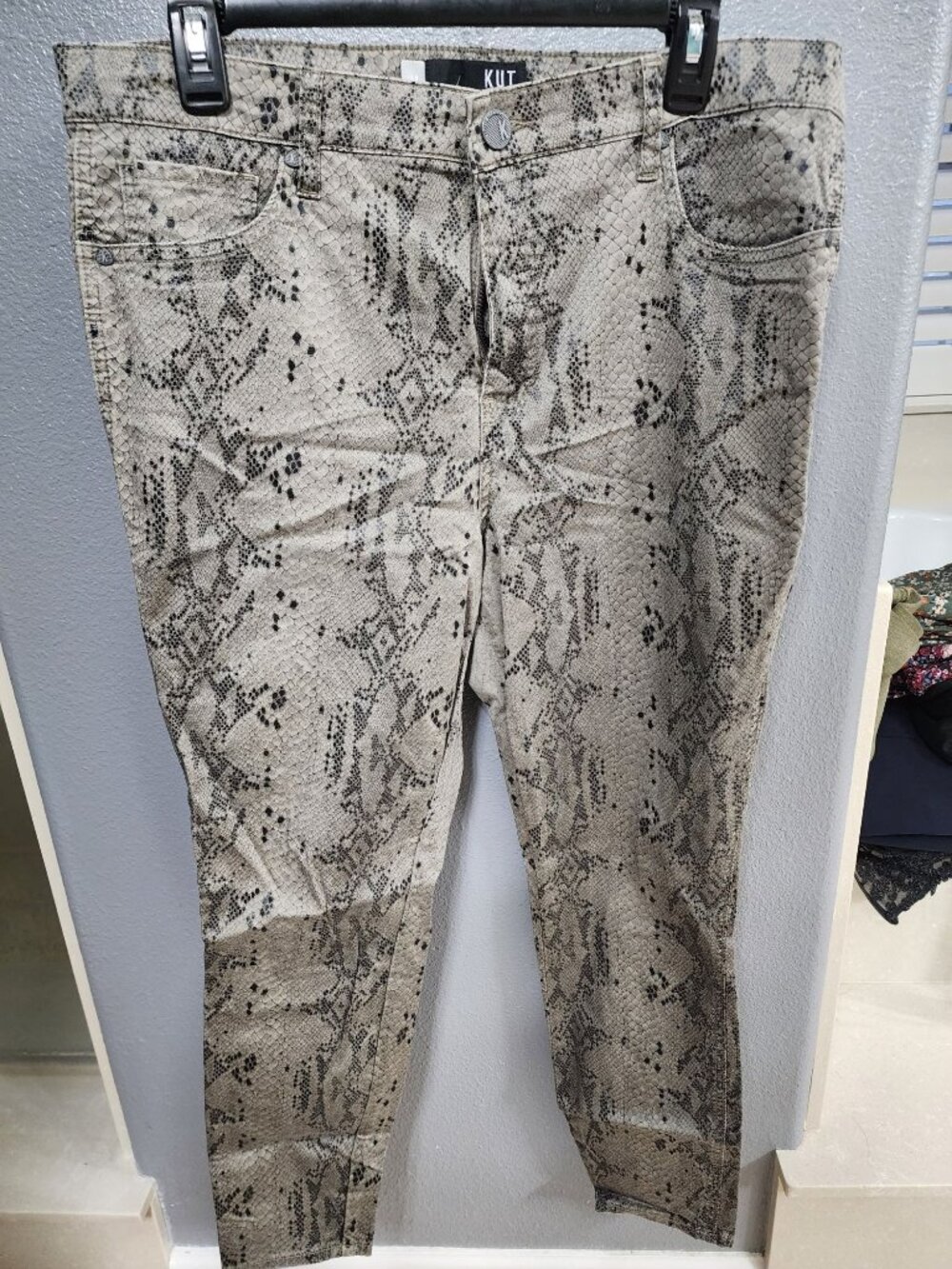 KUT from the Kloth Snakeskin Animal Print Ankle Skinny Pants Neutral Beige